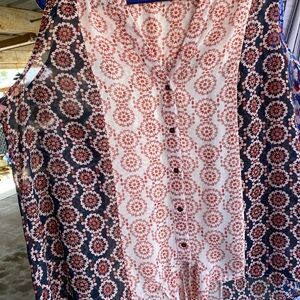 Floral Print Sleeveless Blouse - Red and Blue